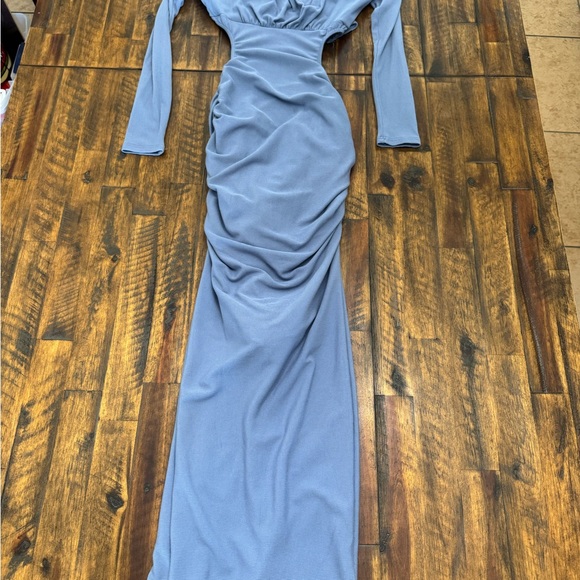 Hello Molly Long Sleeve Ruched Blue Dress - Picture 1 of 5